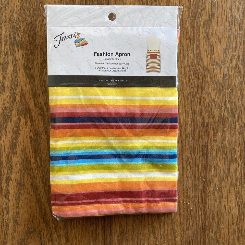 Fiesta Bold Bright Stripe Red Yellow Blue White Adjustable Straps Apron NWT $30